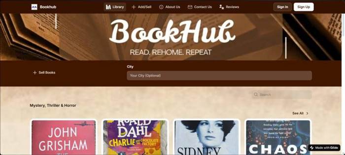 BookHub library page, co-founded by Vedant Agrawal