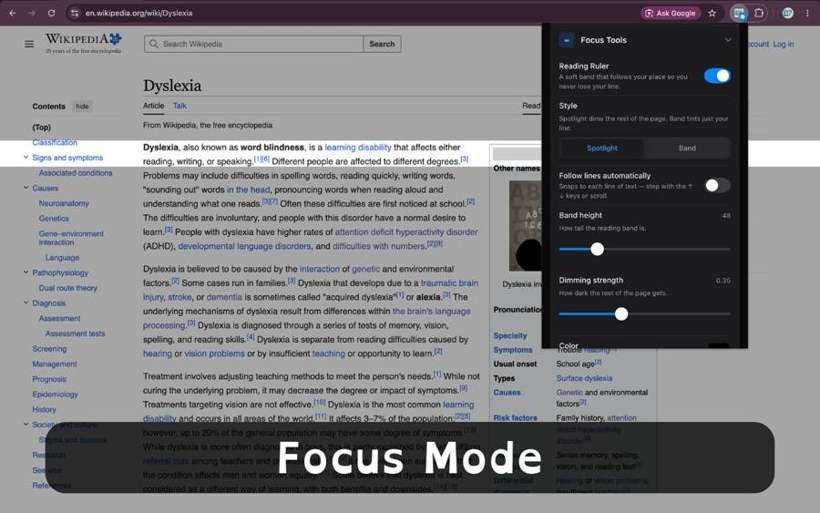 ClearRead Focus Mode screenshot, Vedant Agrawal's accessibility app