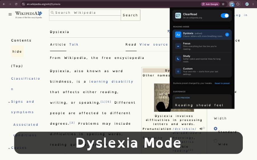 ClearRead Dyslexia Mode screenshot by Vedant Agrawal