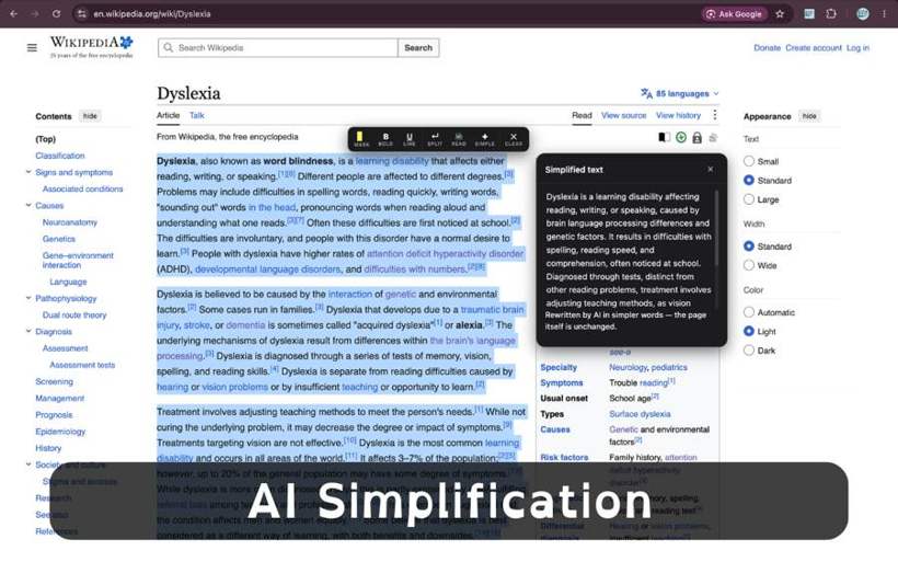 ClearRead AI text simplification feature by Vedant Agrawal