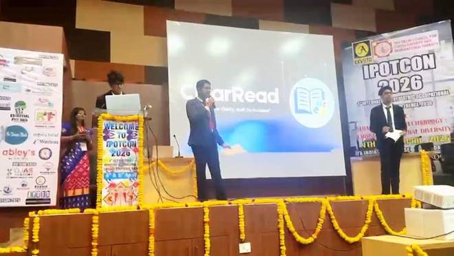 Vedant Agrawal presenting ClearRead at IPOTCON 2026