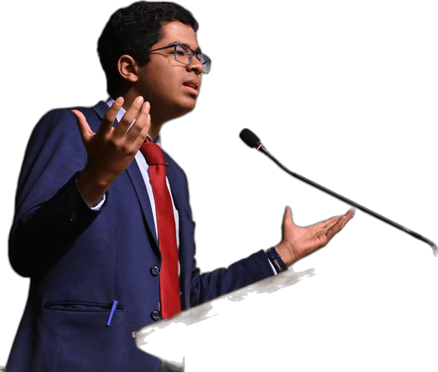 Vedant Agrawal, also spelled Vedant Agarwal, speaking at a national debate