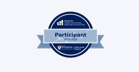 Vedant Agrawal's Wharton Global High School Investment Competition badge
